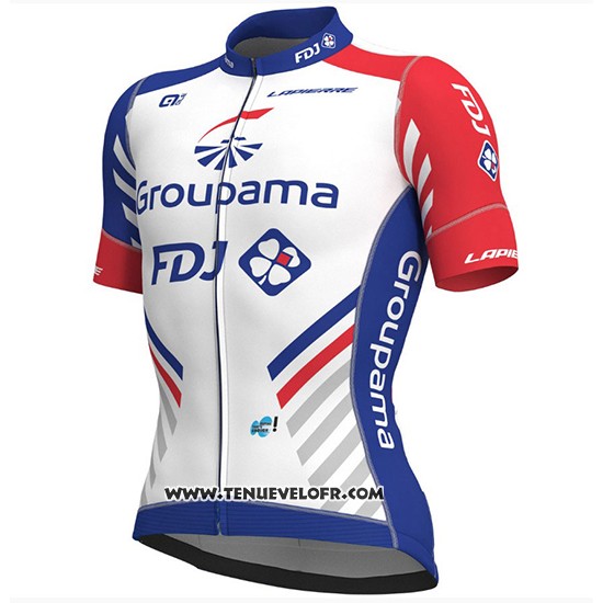 2018 Maillot Ciclismo Groupama FDJ Prs Blanc et Bleu Manches Courtes et Cuissard
